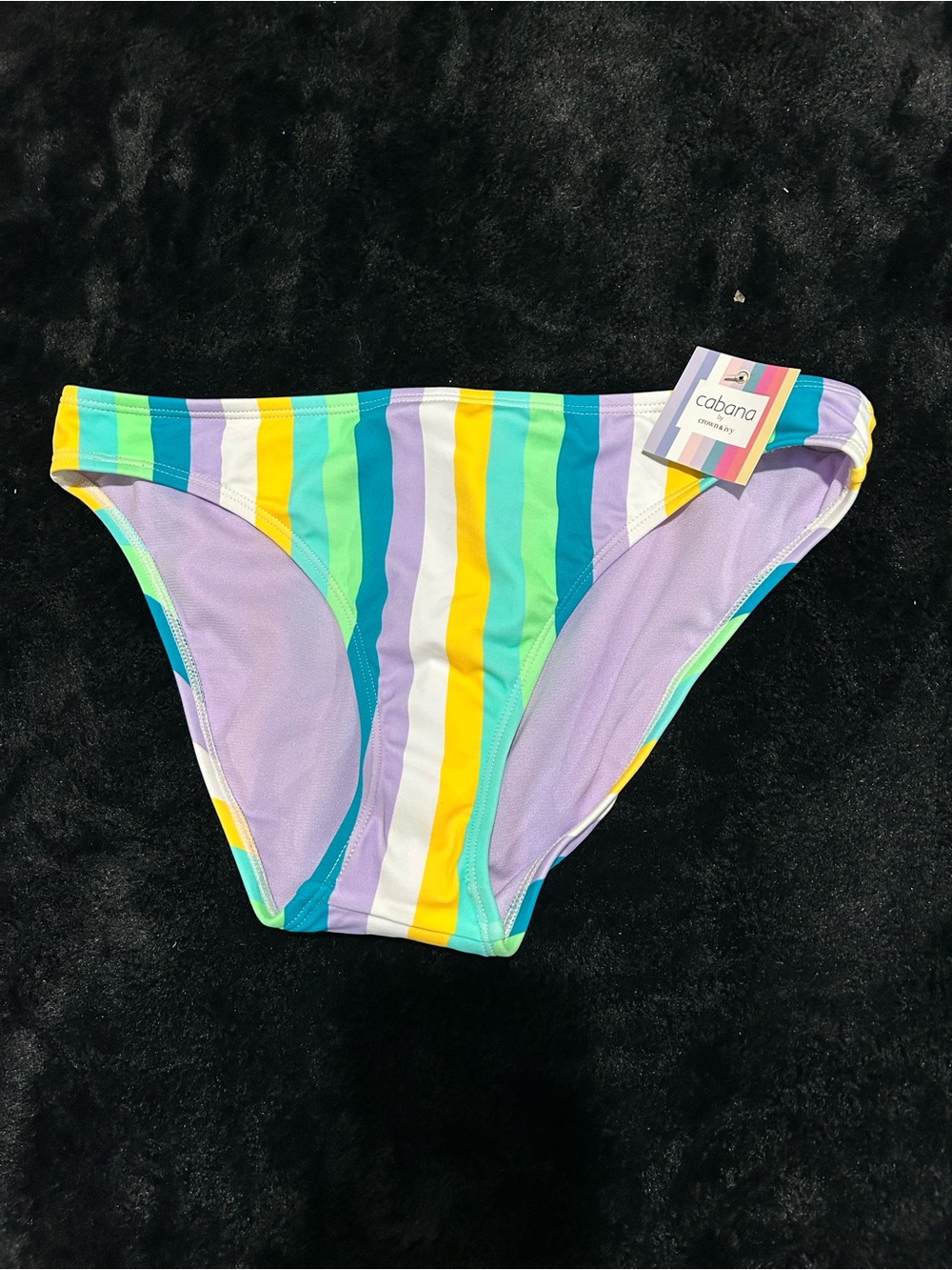 crown & ivy Pastel Lavender Bikini Bottom with Multicolor Stripe Trim